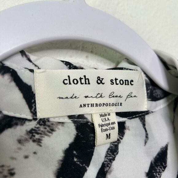 Cloth & Stone Black White Animal Print Button Front Long Sleeve Top Size M - Picture 6 of 9